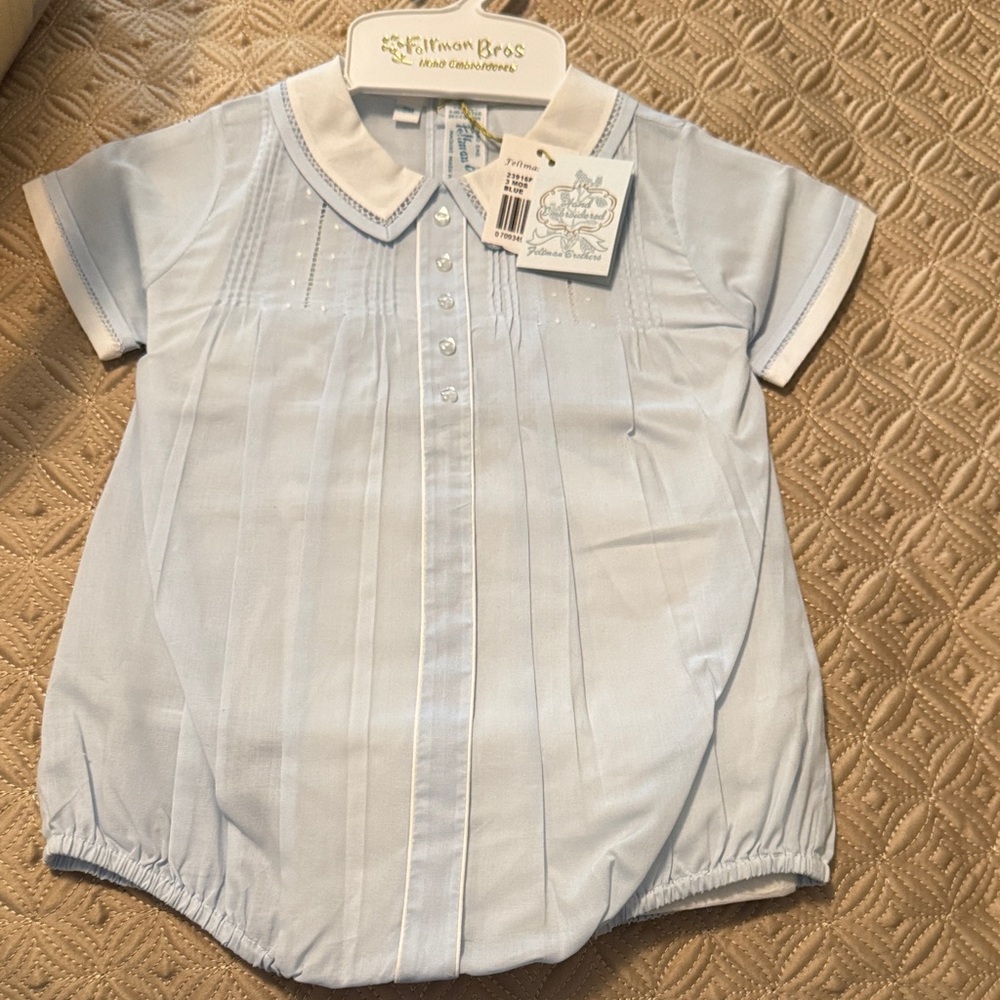 FELTMAN BROTHERS Light Blue Pleated Baby Bubble - Classic Collar
